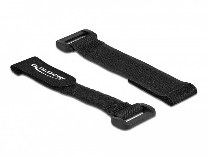 Delock - Klettverschluss-Cinchkabelbinder - 28 cm - Schwarz (Packung mit 3)