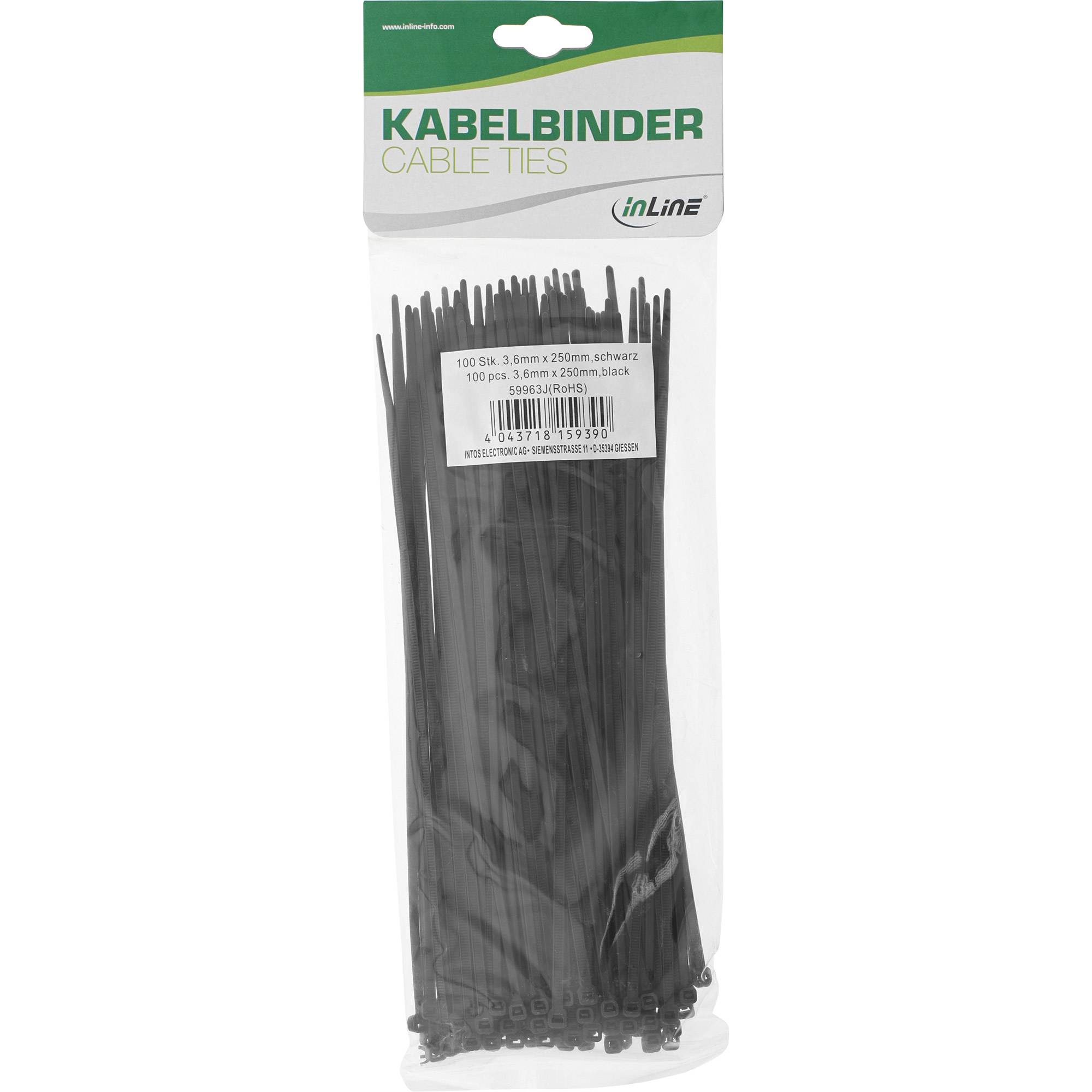 INLINE - Kabelbinder - Länge 250mm - Breite 3,6mm - schwarz - 100 Stück