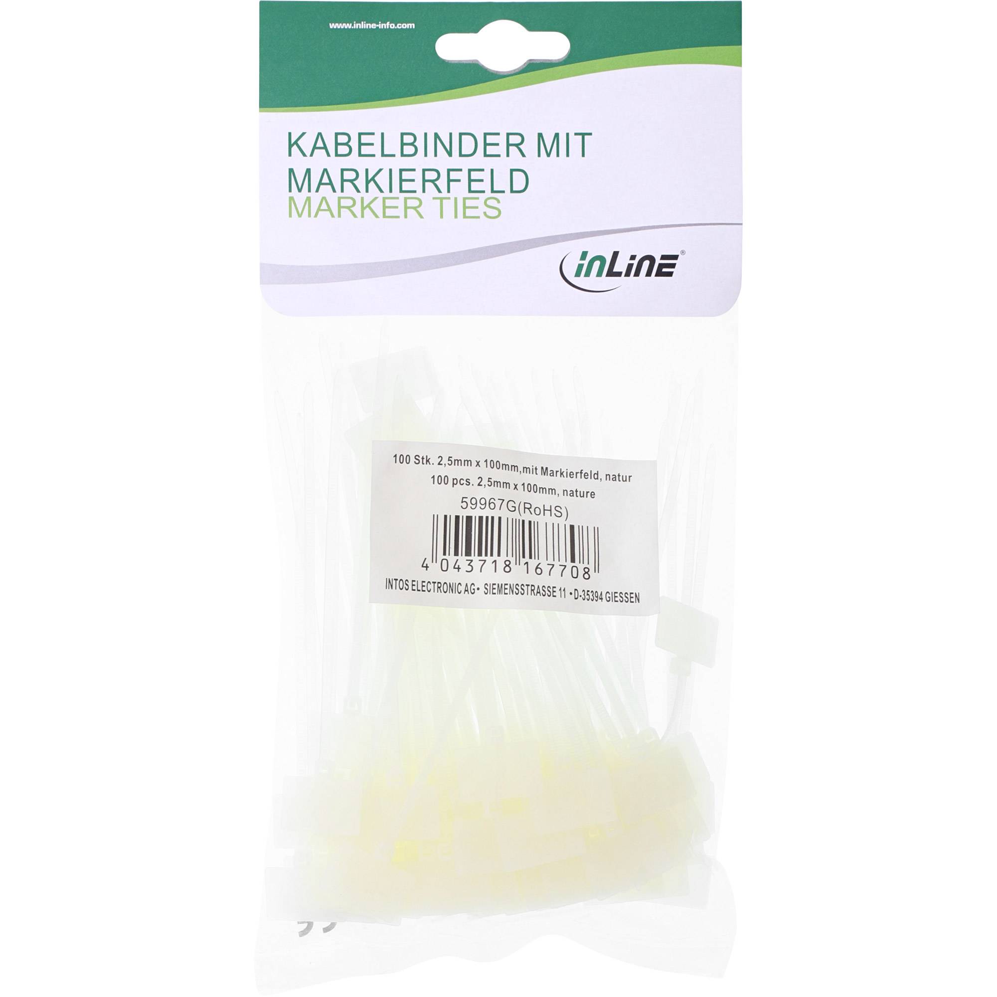 INLINE - Kabelbinder mit Markierfeld aussen - Länge 200mm - Breite 2,5mm - 100 Stück