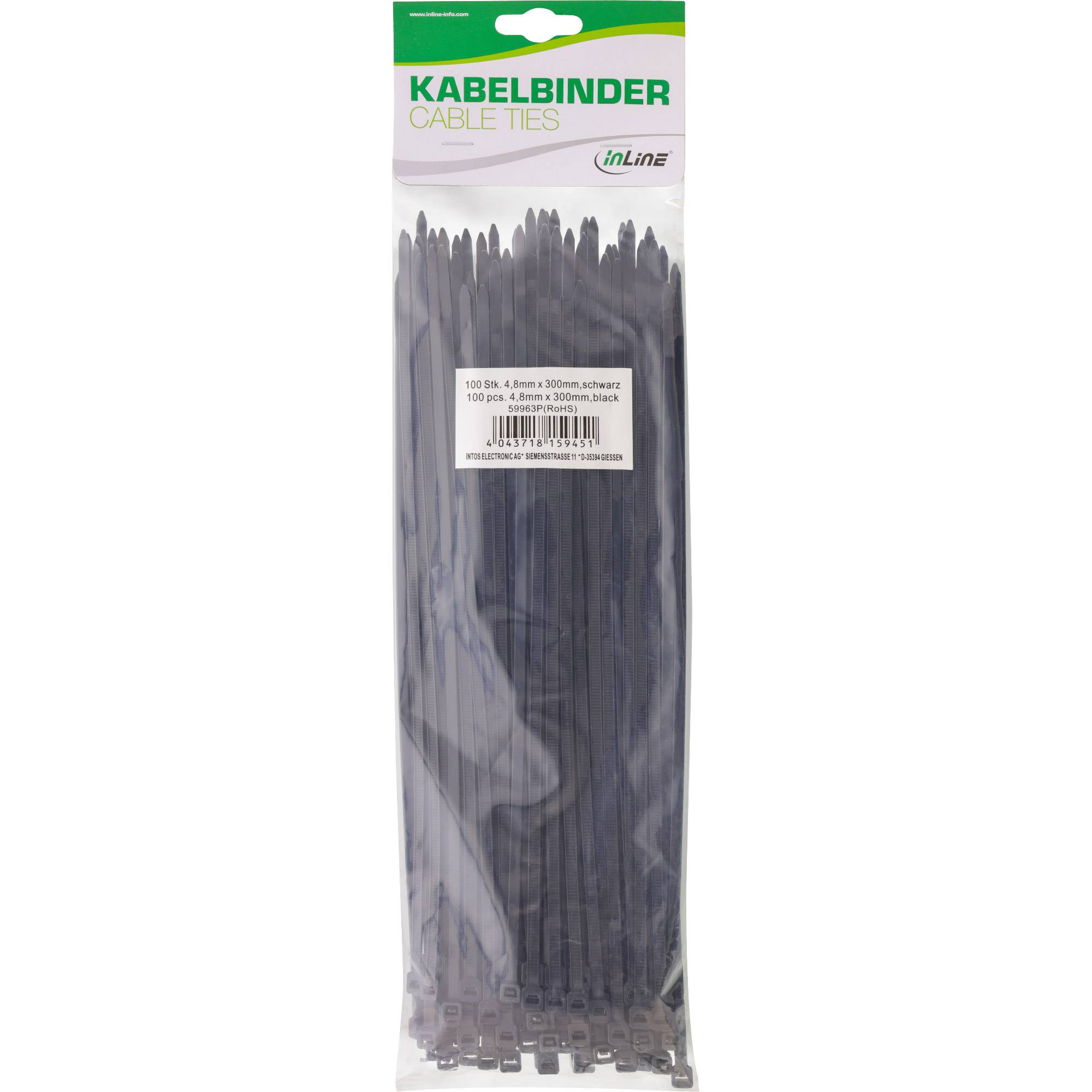 INLINE - Kabelbinder - Länge 300mm - Breite 4,8mm - schwarz - 100 Stück