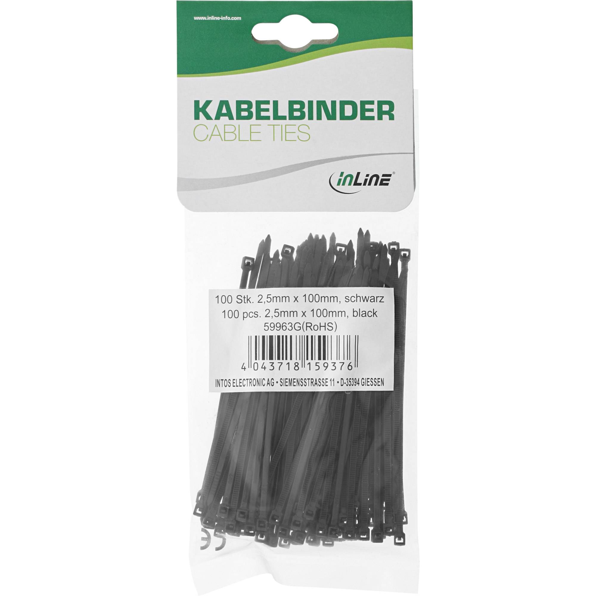 INLINE - Kabelbinder - Länge 100mm - Breite 2,5mm - schwarz - 100 Stück