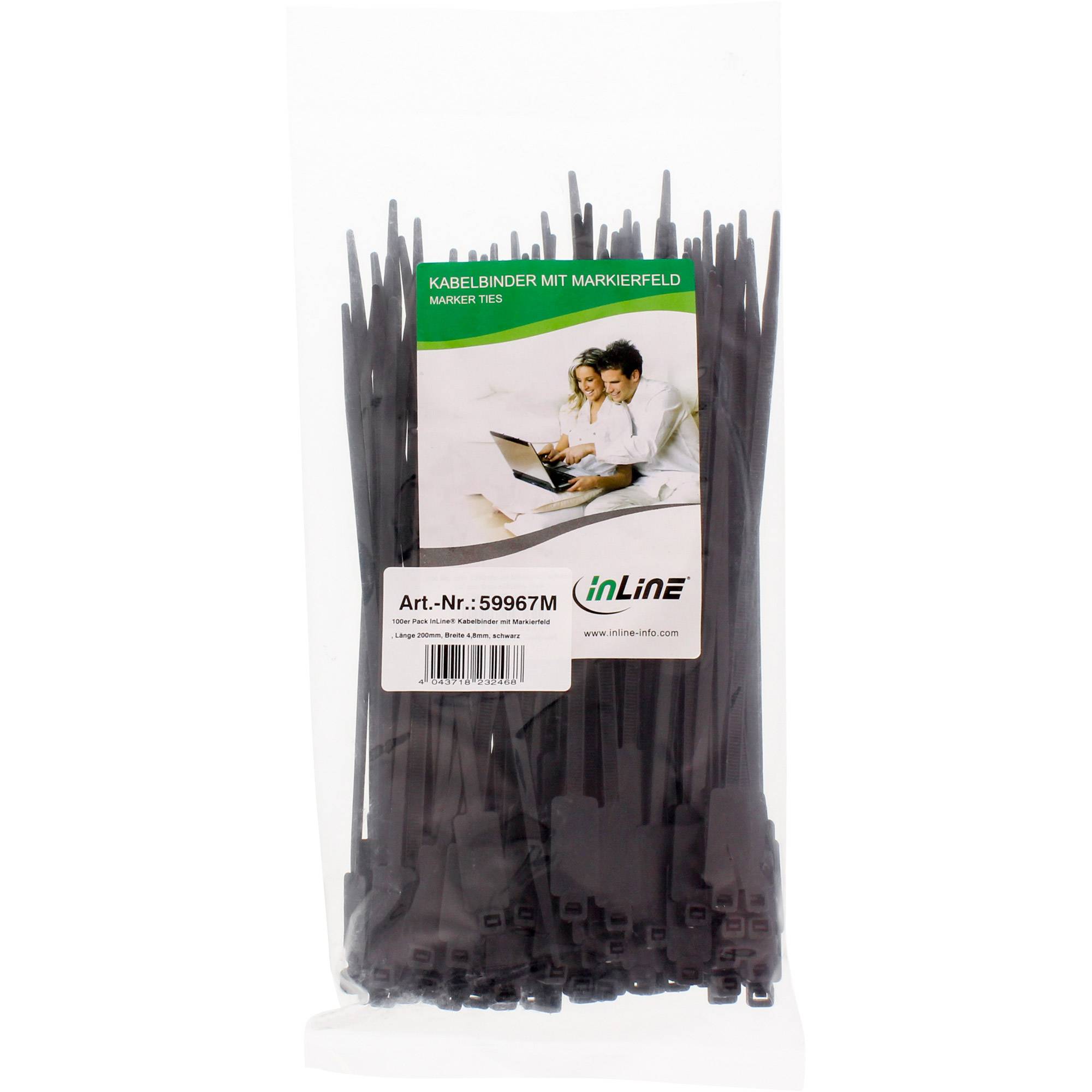 InLine Marker ties - Kabelbinder - 20 cm - Schwarz (Packung mit 100)