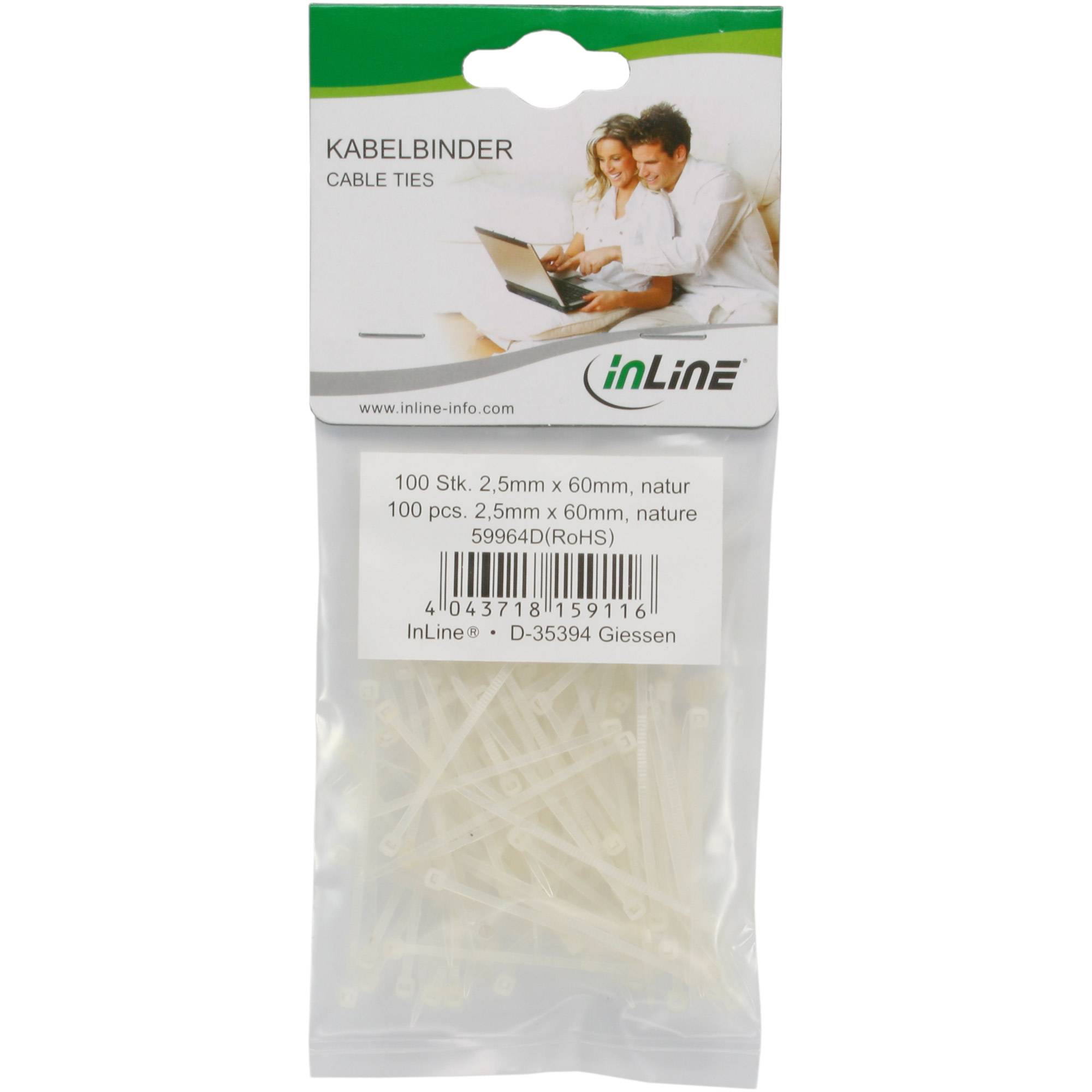 INLINE - Kabelbinder - Länge 60mm - Breite 2,5mm - natur - 100 Stück
