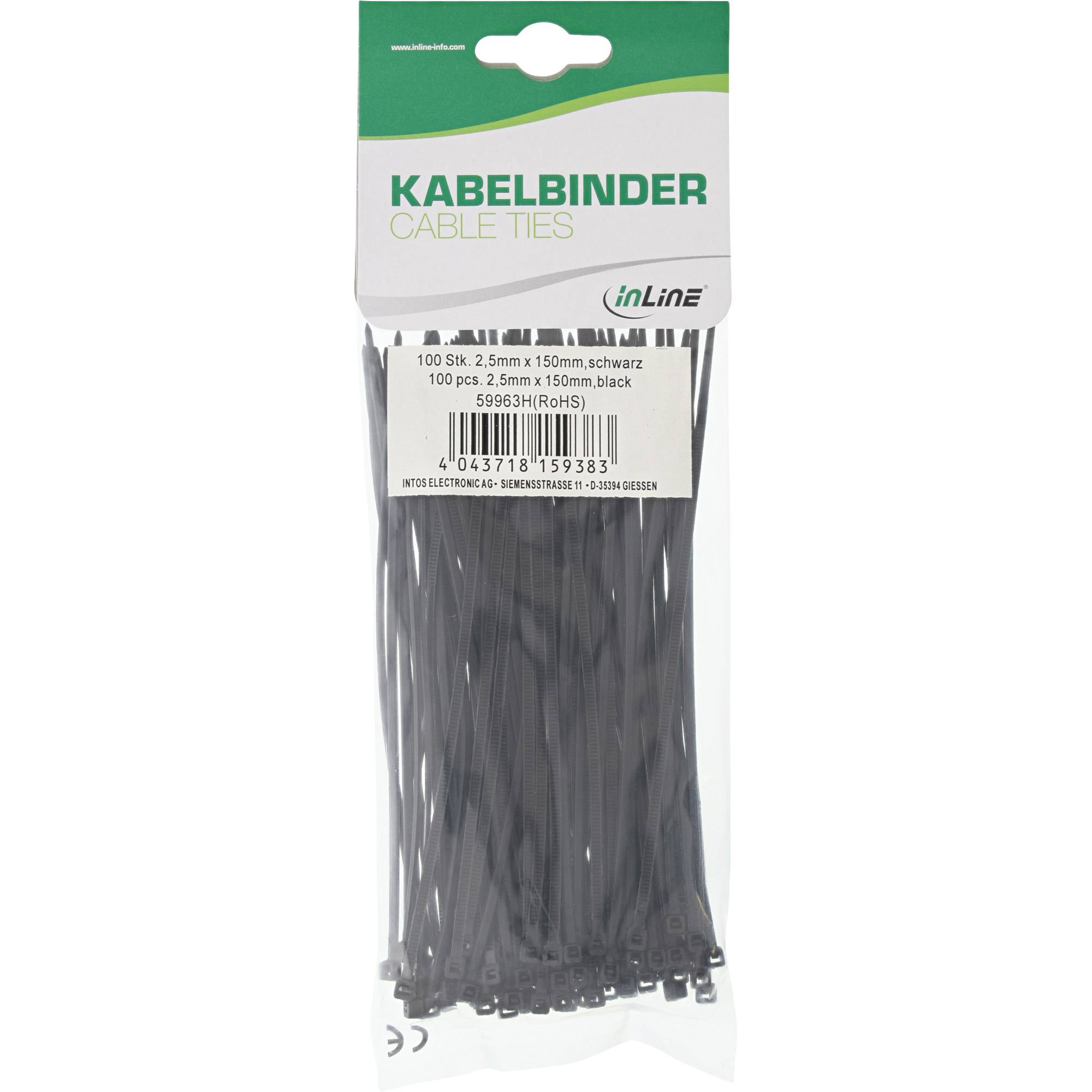 INLINE - Kabelbinder - Länge 150mm - Breite 2,5mm - schwarz - 100 Stück
