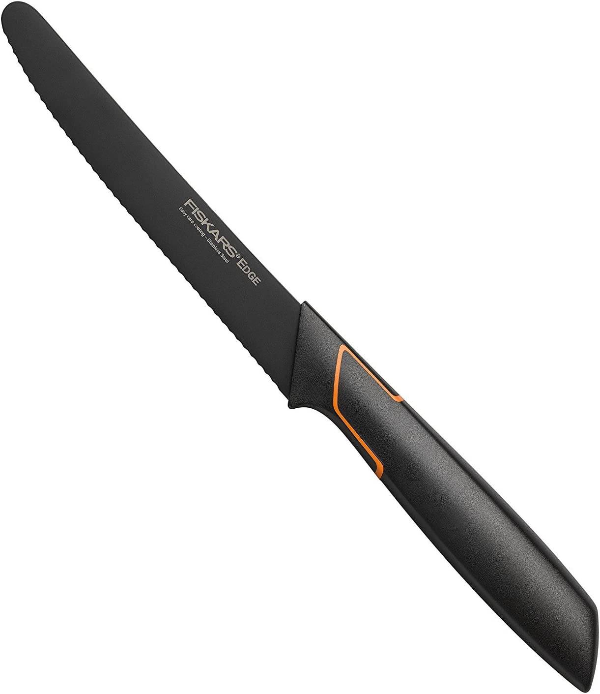 Fiskars Tomatenmesser, Modernes Design, Gezahnte Klinge, Gesamtlänge: 25 cm, Qualitätsstahl/Kunststoff, Edge, 1003092, Schwarz