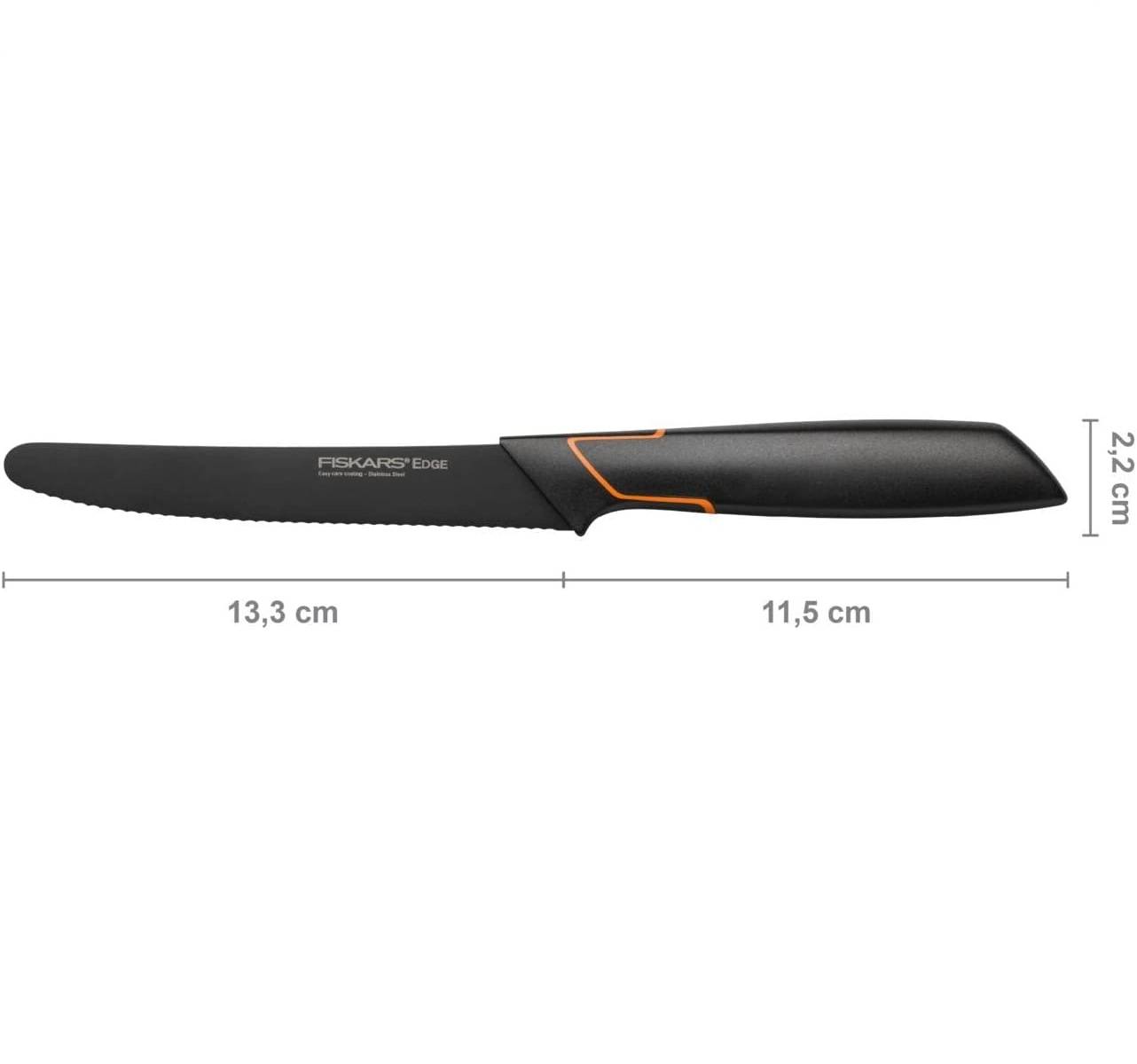 Fiskars Tomatenmesser, Modernes Design, Gezahnte Klinge, Gesamtlänge: 25 cm, Qualitätsstahl/Kunststoff, Edge, 1003092, Schwarz