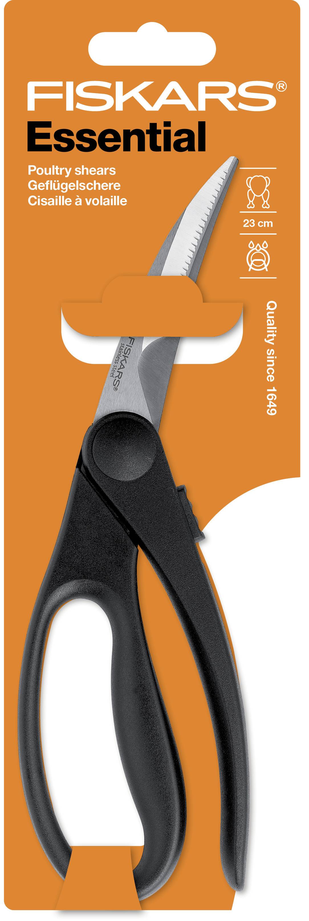 Fiskars 1023819, Geflügel, Schwarz, Edelstahl, Edelstahl, Kunststoff, 55 HRC, 23 cm