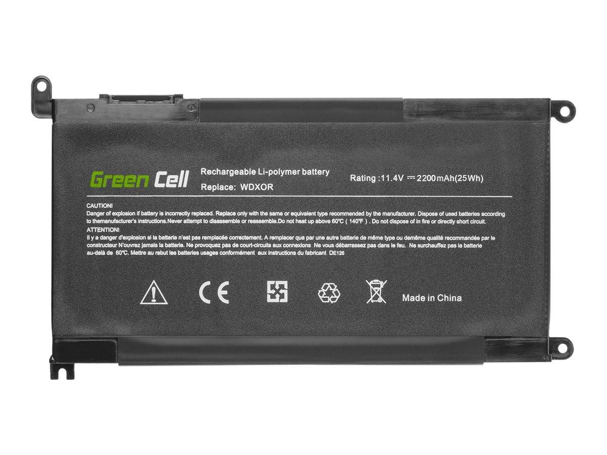 Black Green Cell wiederaufladbare Li-Polymer-Batteriepacking mit Beschriftung 11,4V 2200mAh, mit Befestigungslaschen und Sicherheitssymbolen.