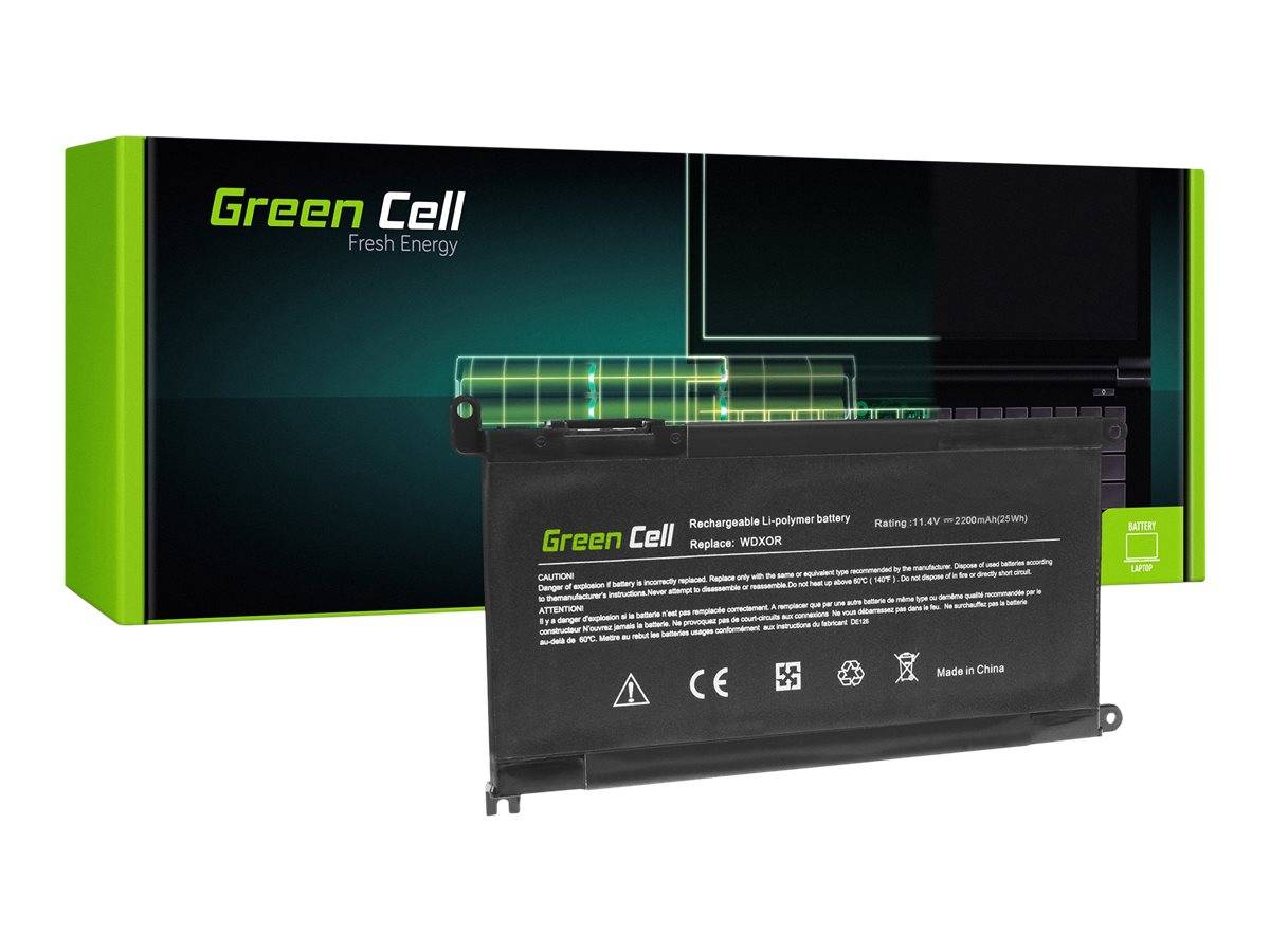 Green Cell wiederaufladbarer Laptop-Akku in der Vorderansicht mit seiner schwarz-grünen Einzelhandelverpackung.