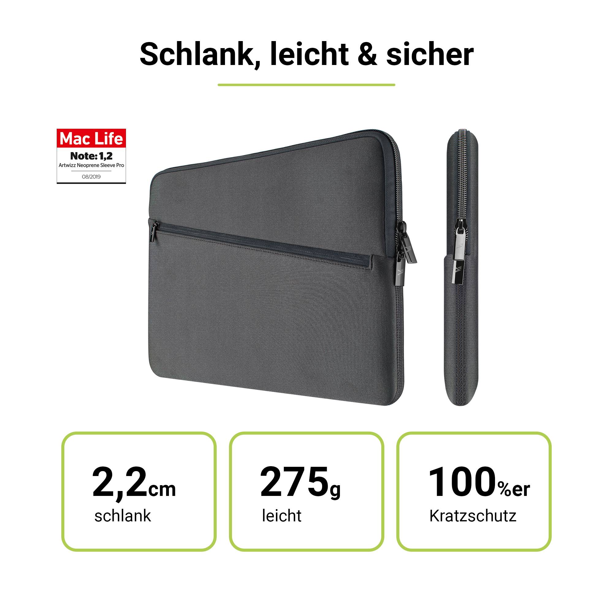 Neoprene Sleeve Pro, Neopren Tasche mit Zubehör-Fach, Titan
