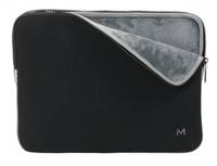Schwarze Laptop-Schutzhülle mit grauem umgeklapptem Fach und kleinem 