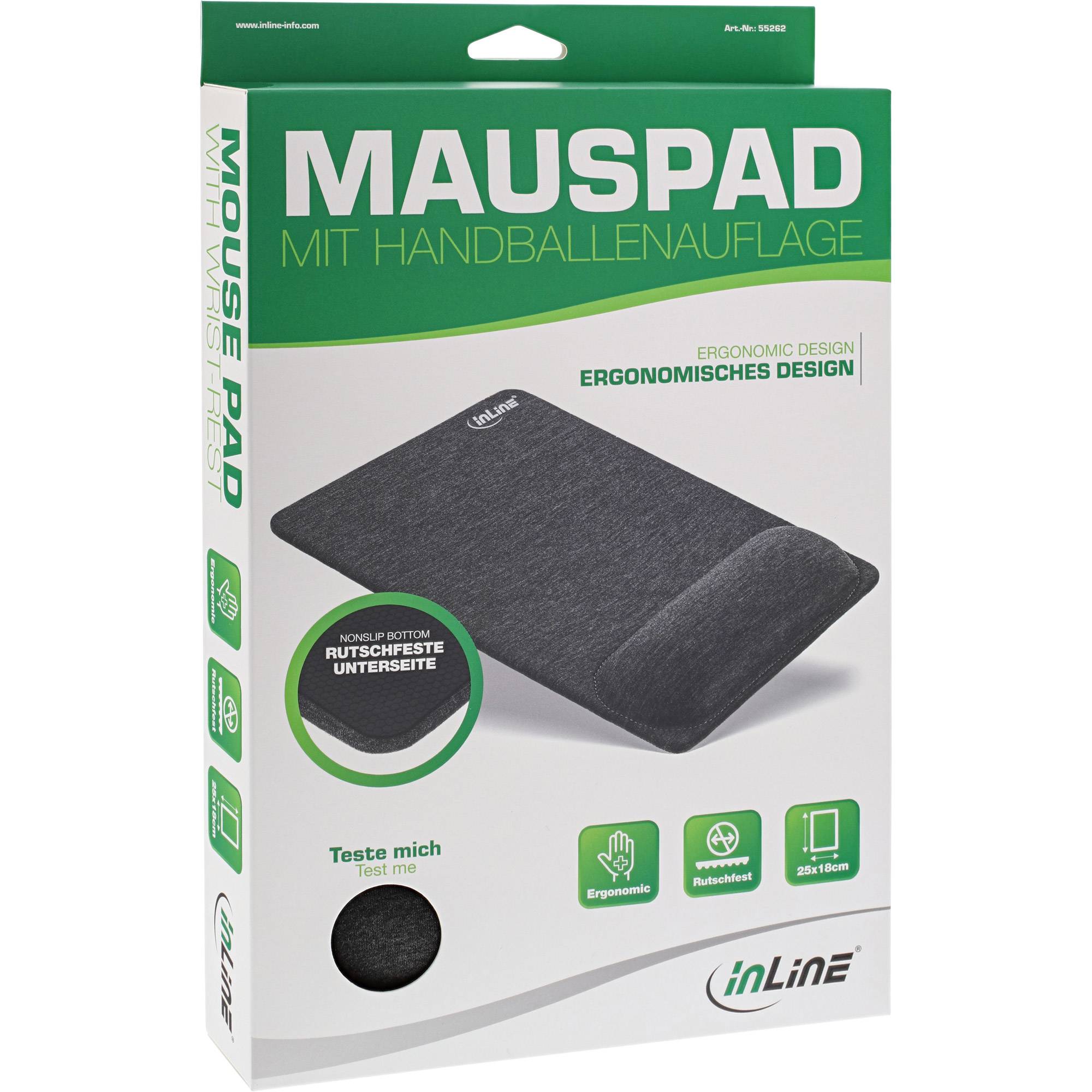 InLine - Mauspad mit Handgelenkpolsterkissen