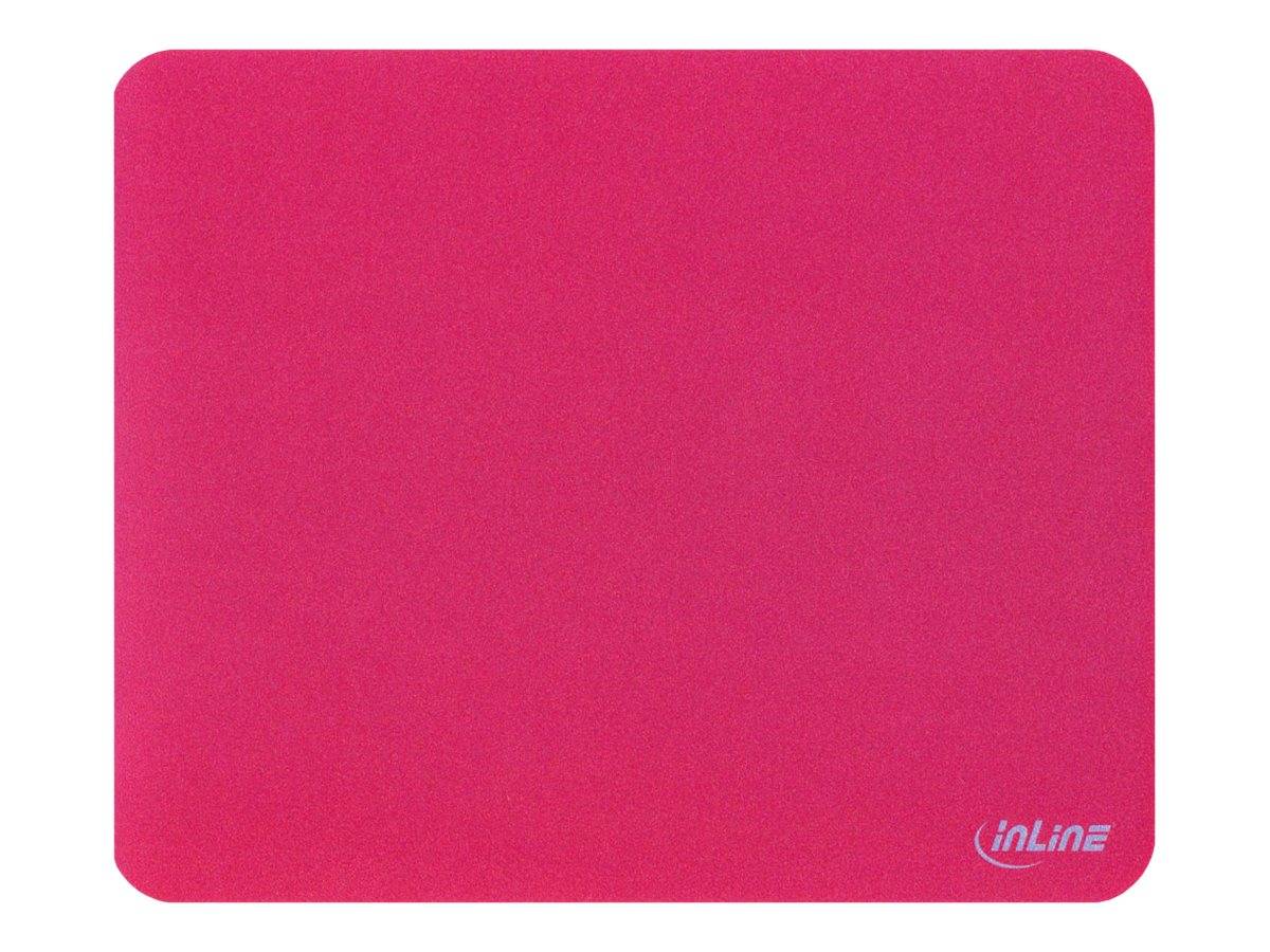 Rosa rechteckiges Mousepad mit abgerundeten Ecken und einem kleinen "inLine""-Logo in der unteren rechten Ecke.