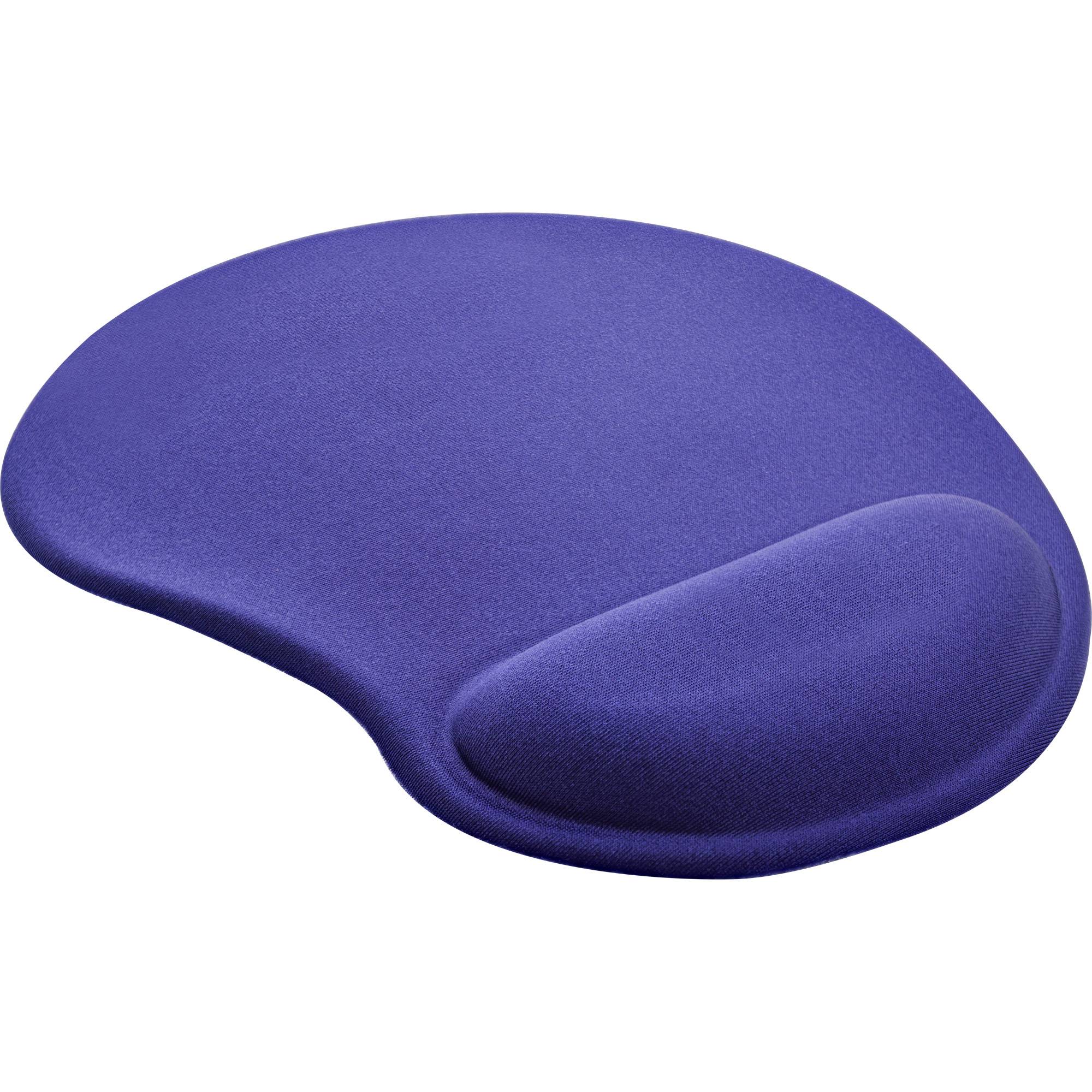 Violettes ergonomisches Mousepad mit erhobener Handgelenkstütze auf weißem Hintergrund.