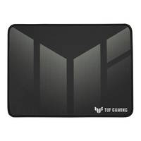 Schwarzes TUF Gaming Mousepad mit strukturiertem geometrischem Muster und dem TUF Gaming Logo in der unteren rechten Ecke.