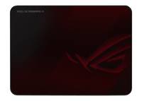 Dunkelrote und schwarze ASUS ROG Strix Gaming-Mausmatte mit dem ROG-Logo auf der rechten Seite und kleinem „ROG STRIX"-Text oben links.