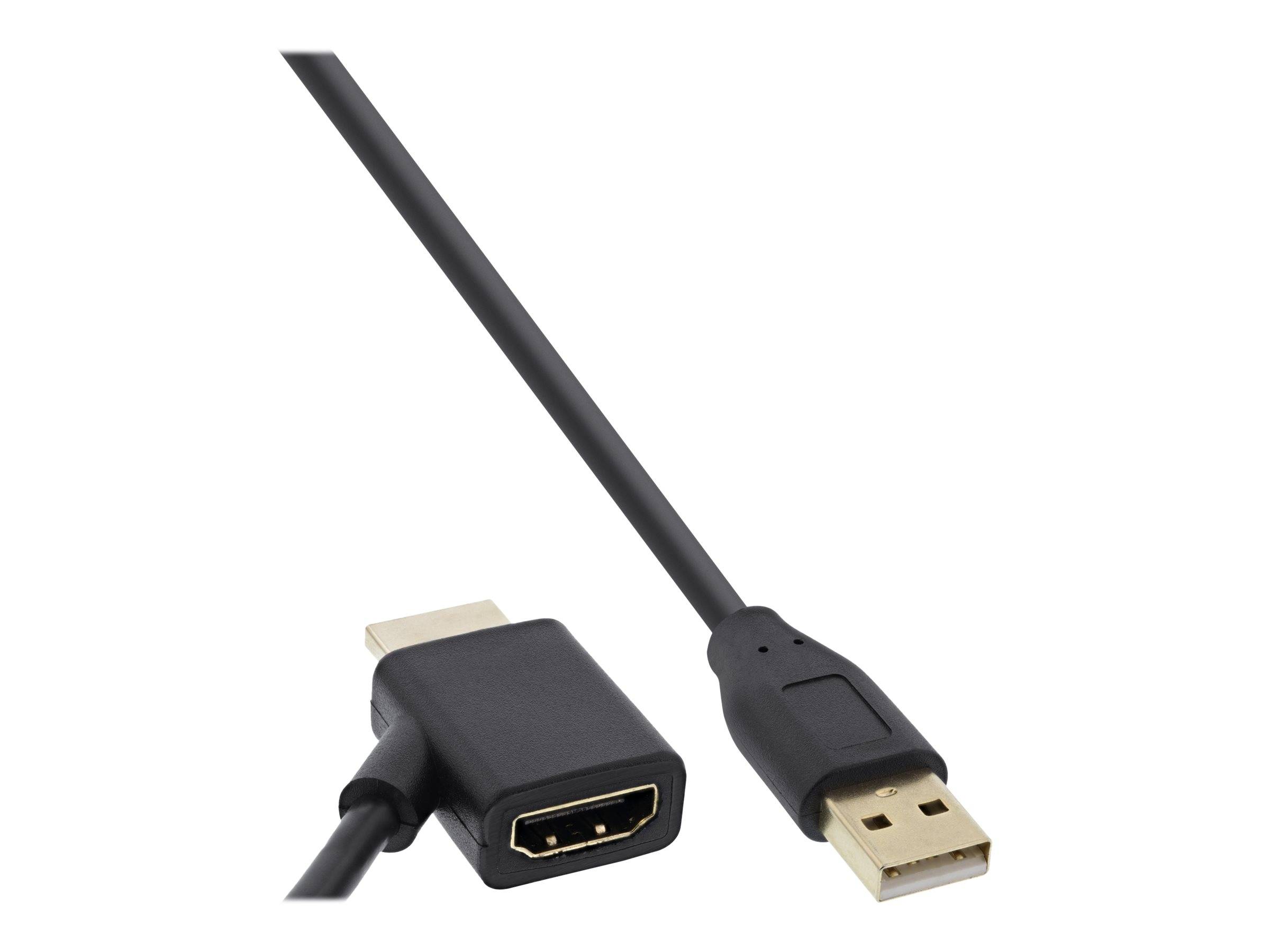 USB-auf-HDMI-Adapterkabel mit USB-A-Stecker und HDMI-Buchse auf weißem Hintergrund