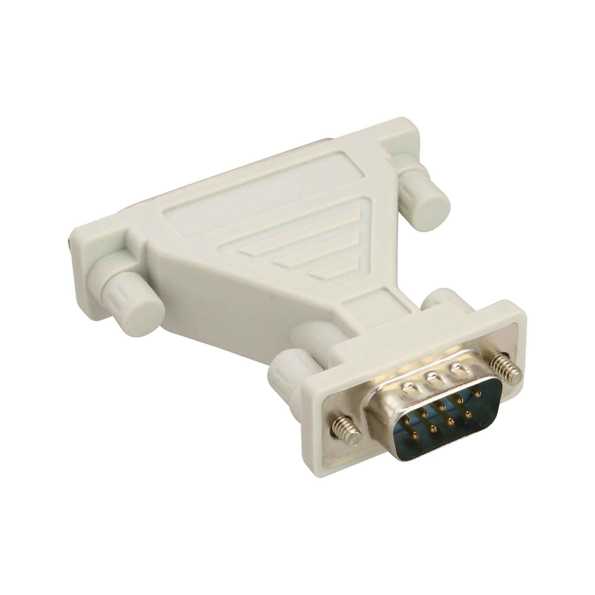 Weiß D-Sub-Serienadapter mit männlichem 9-poligem Stecker, auf einem einfachen Hintergrund dargestellt.
