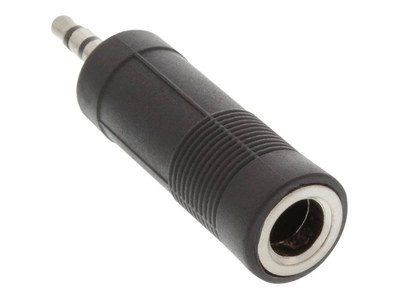 3,5-mm-Audioadapterstecker, schwarzer zylindrischer Stecker mit Metallanschluss auf einer Seite und Stecker auf der anderen Seite