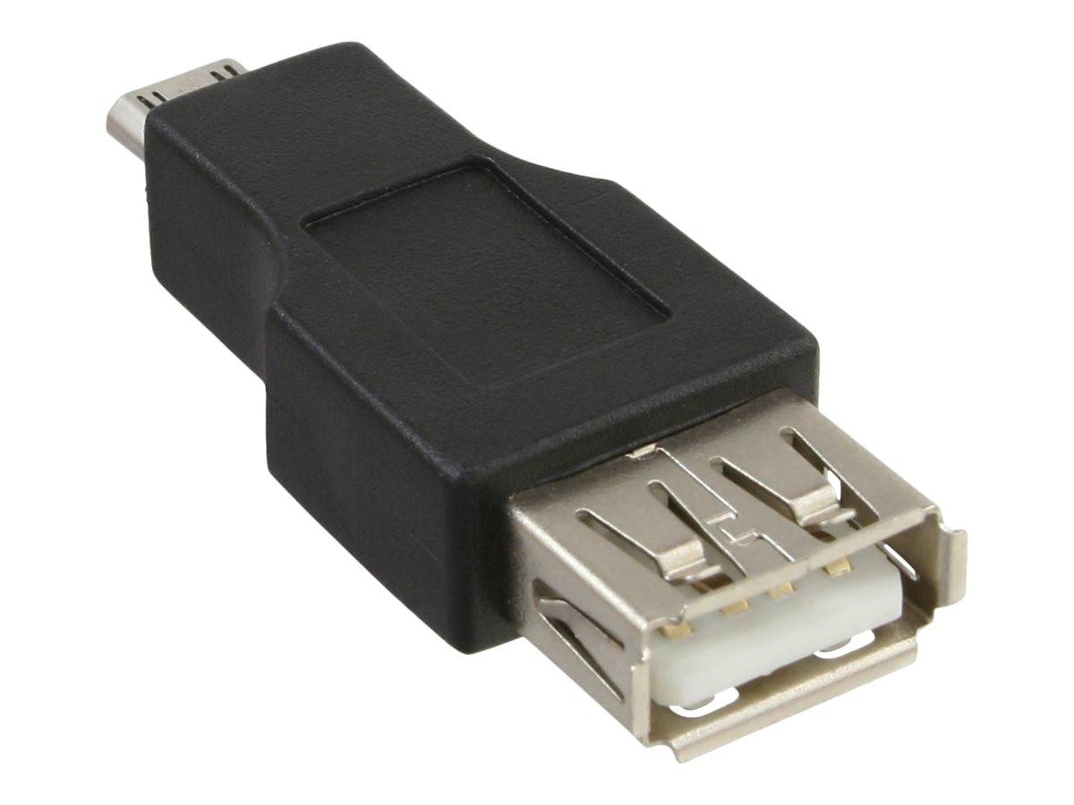 Nahaufnahme eines USB-Adapters mit schwarzem Kunststoffgehäuse und Metallsteckern an beiden Enden.