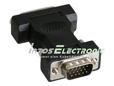 Schwarzer VGA-Adapter mit männlichem 15-poligem D-Sub-Stecker und abgewinkeltem Gehäuse, dargestellt auf weißem Hintergrund.