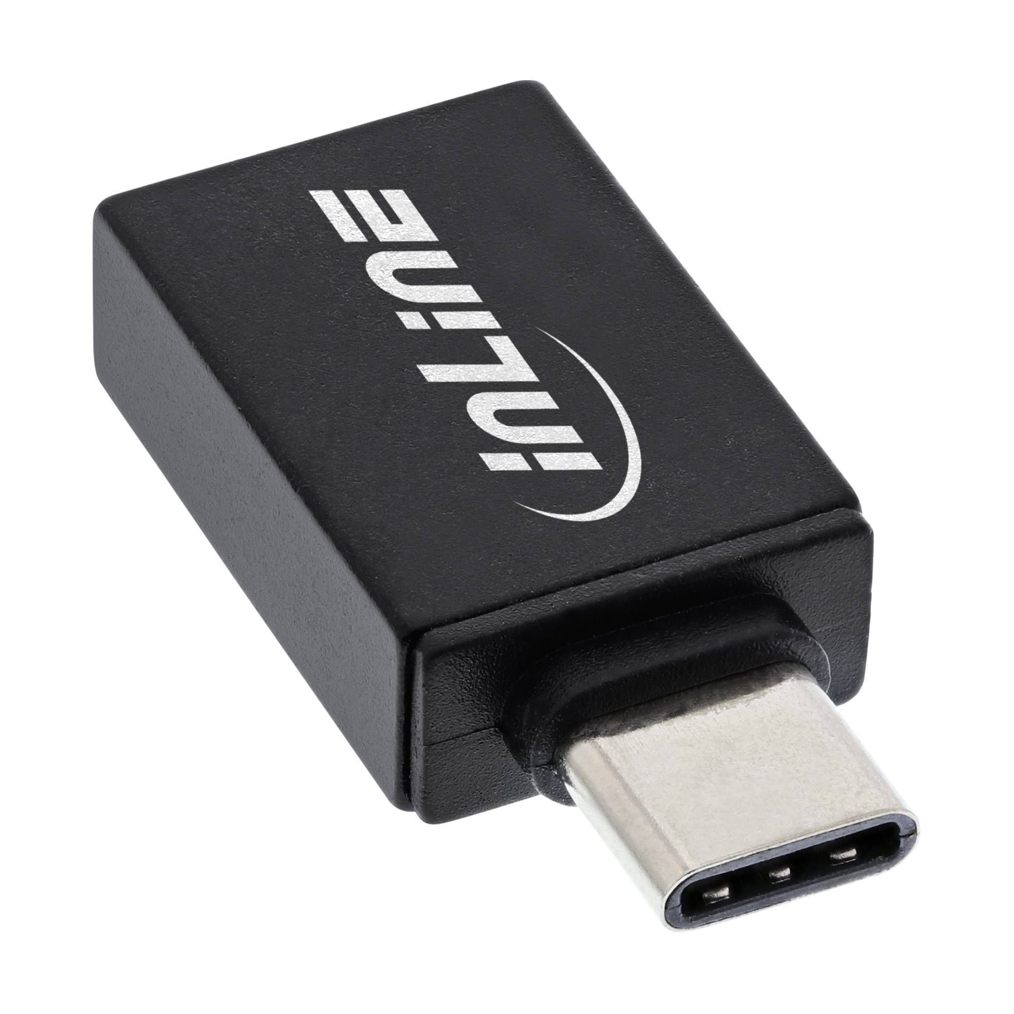 Schwarzer USB-C-Adapter mit silbernem Stecker und weißem „Lumi