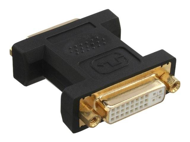 DVI-Videokonnektoradapter mit schwarzem und vergoldetem Gehäuse und weißem Stiftgitteranschluss.