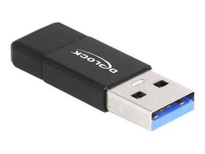 Schwarzer USB-Stick mit einem silbernen und blauen USB-A-Anschluss, gezeigt auf weißem Hintergrund.
