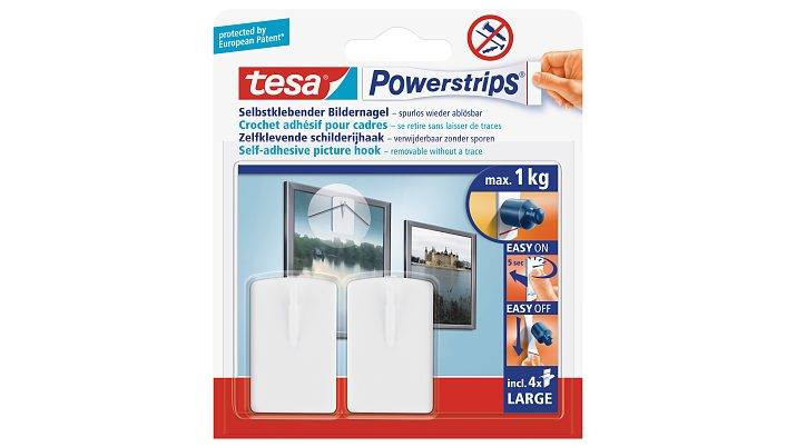 TESA 58031-00020-20, Indoor, Bildhaken, Weiß, Klebestreifen, 1 kg, Rechteck