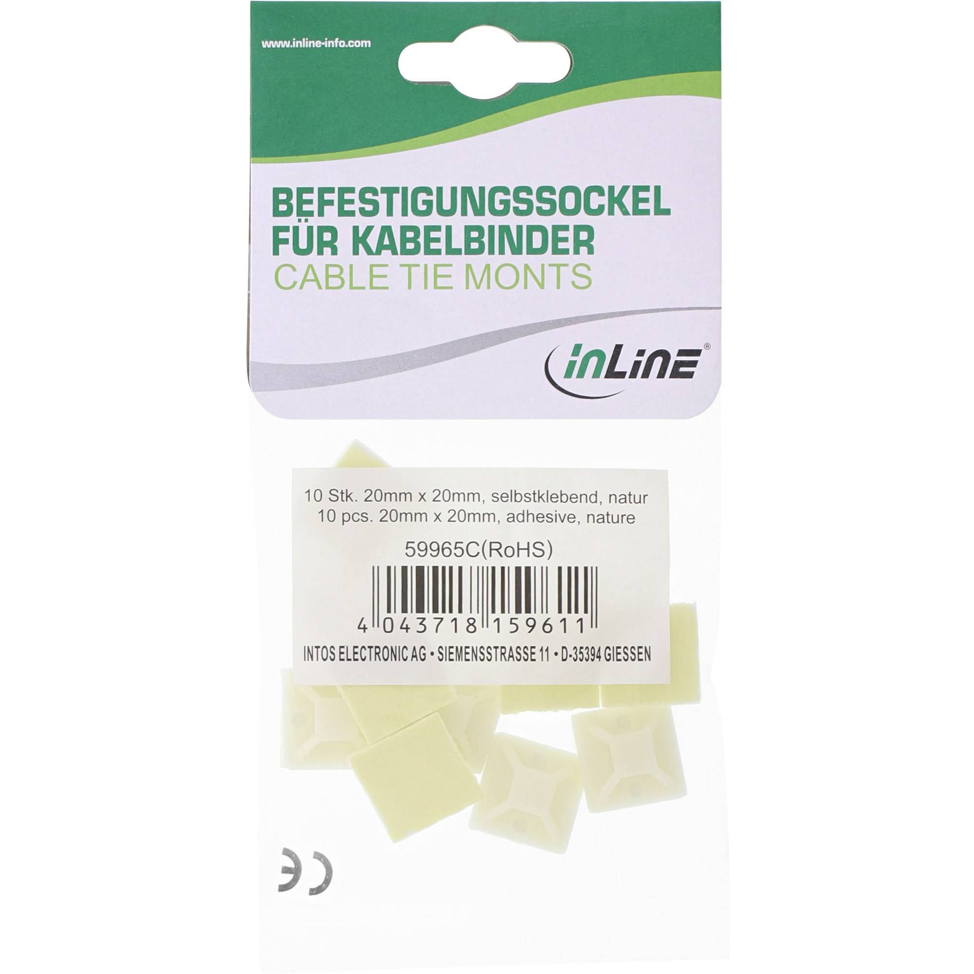 INLINE - Befestigungssockel für Kabelbinder - 20x20mm - selbstklebend - 10 Stück