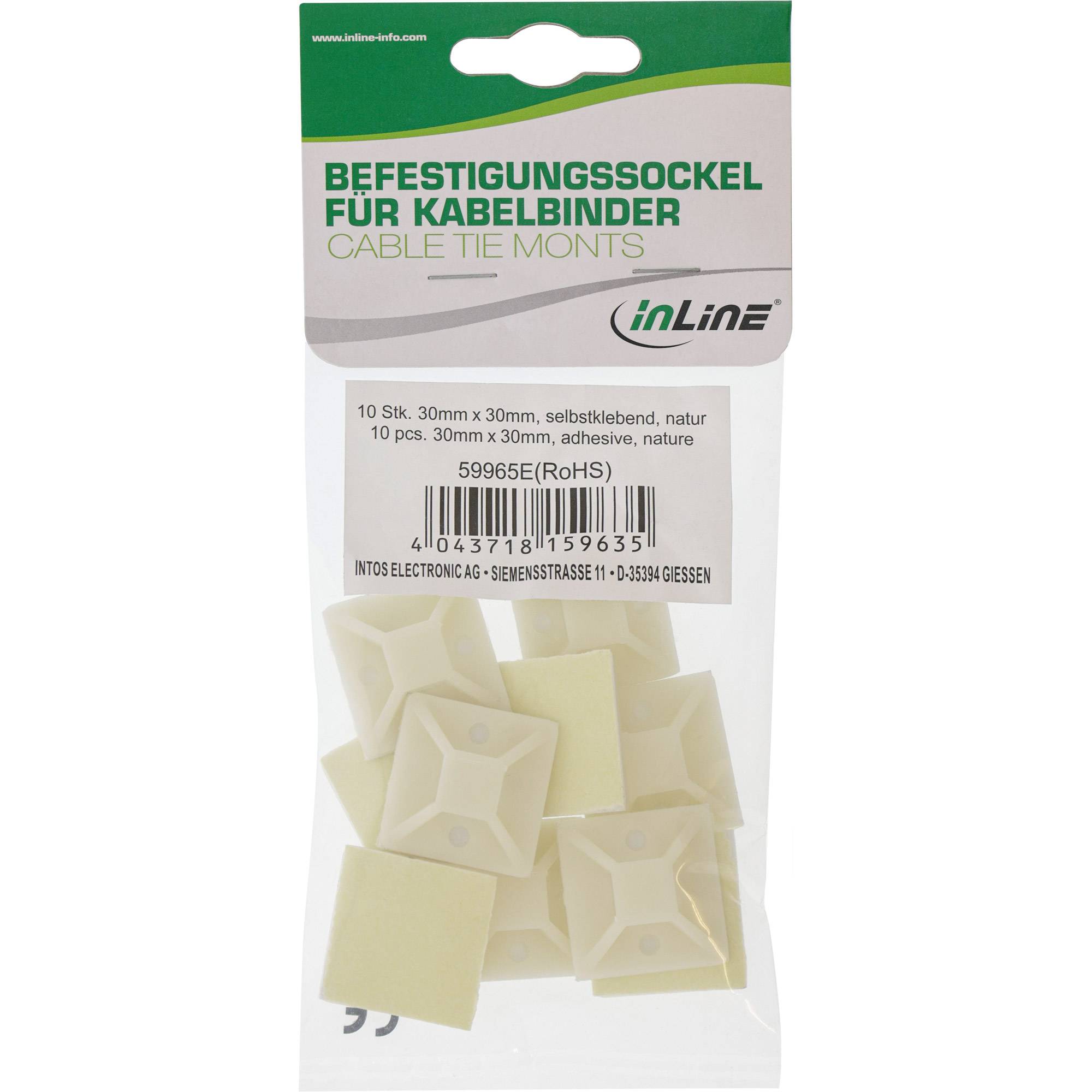 INLINE - Befestigungssockel für Kabelbinder - 30x30mm - selbstklebend - 10 Stück