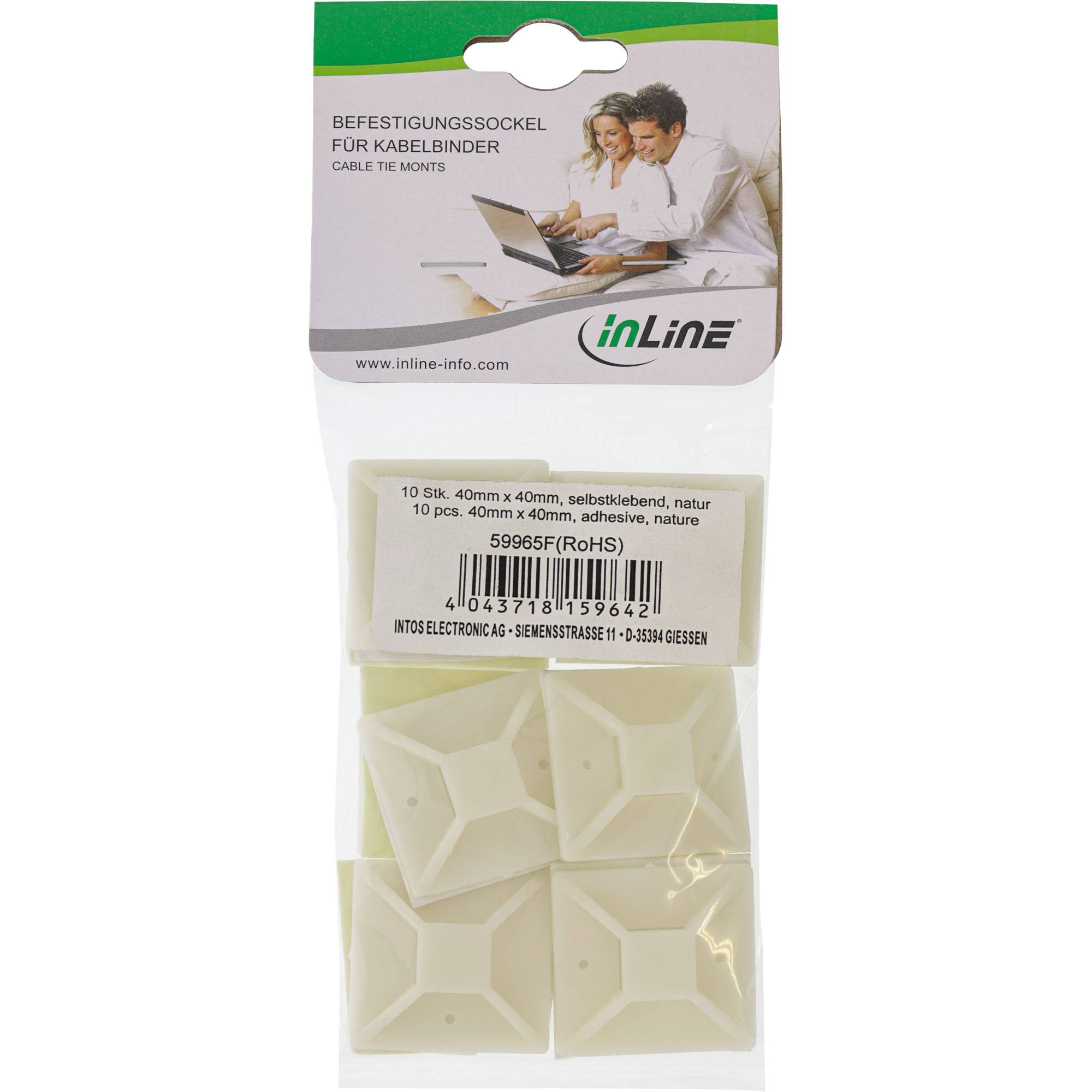 INLINE - Befestigungssockel für Kabelbinder - 40x40mm - selbstklebend - 10 Stück