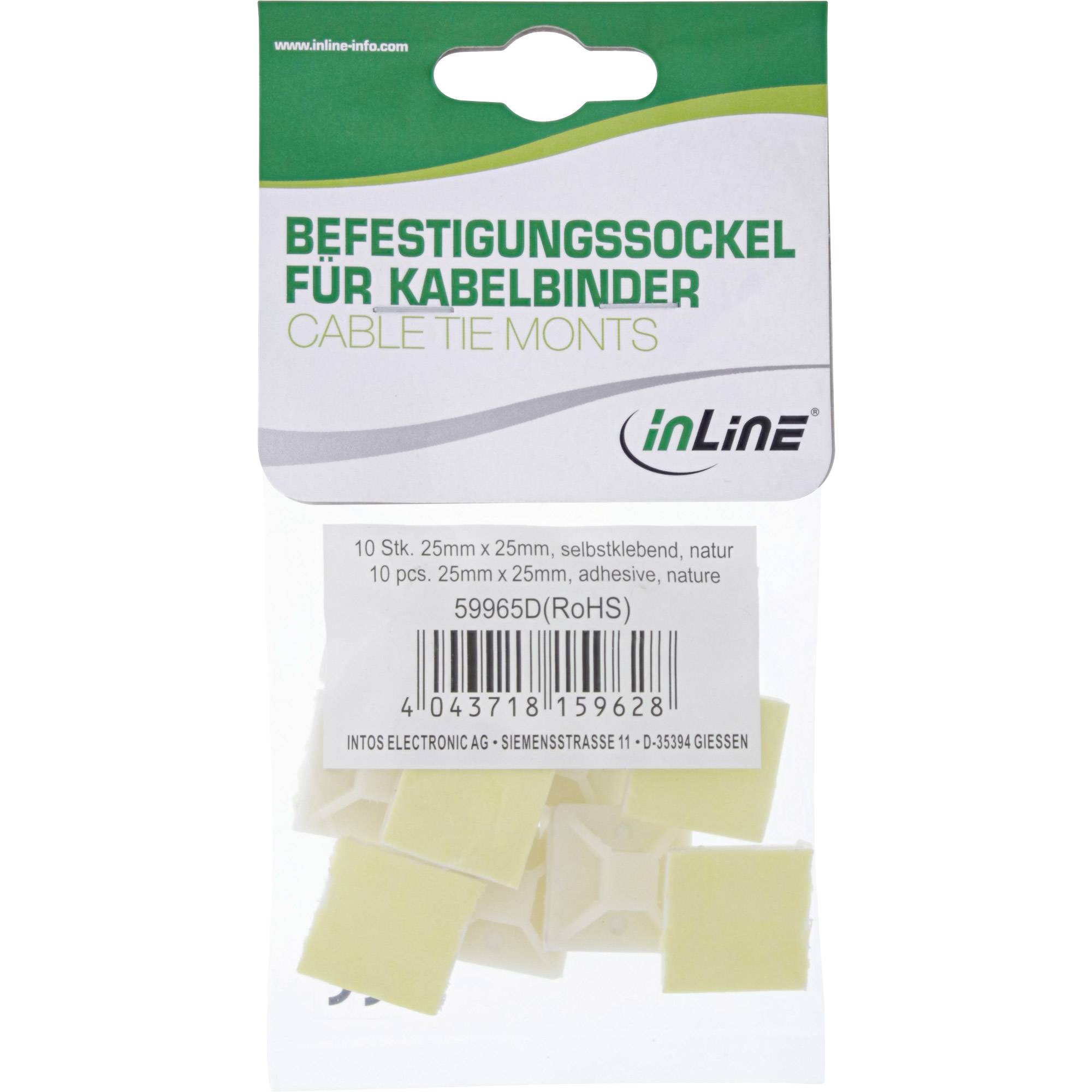 INLINE - Befestigungssockel für Kabelbinder - 25x25mm - selbstklebend - 10 Stück