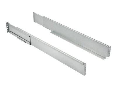 Zwei lange silberne Metallschubladenschienen, separat auf weißem Hintergrund dargestellt.