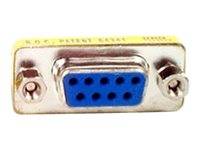Nahaufnahme eines blauen 9-poligen VGA-Computervideoanschlusses mit Metallmontage-schrauben.