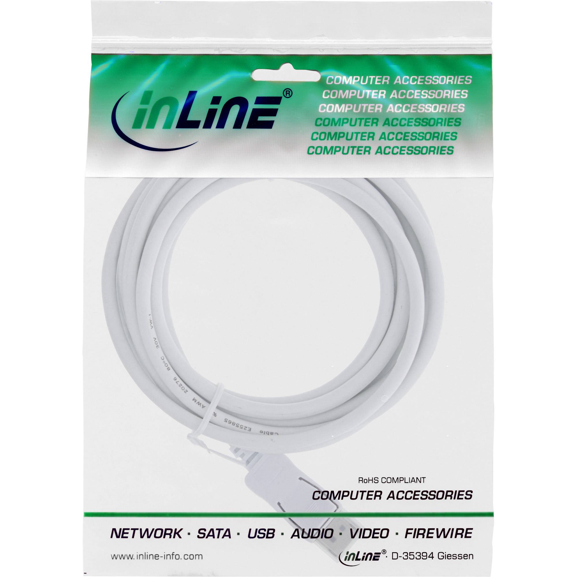 Packung eines weißen InLine-Computerzubehörkabels mit der Aufschrift „NETWORK • SATA • USB • AUDIO • VIDEO • FIREWIRE