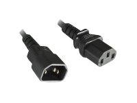 Zwei schwarze IEC-Stromstecker, ein männlicher und weiblicher Wechselstromstecker, gezeigt auf weißem Hintergrund.