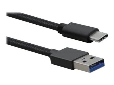 Nahaufnahme eines USB-Kabels mit USB-C-Anschluss auf der einen Seite und Standard-USB-A-Anschluss auf der anderen Seite.