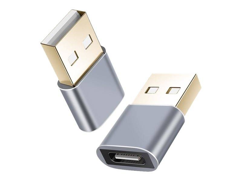 Zwei USB-Stecker, ein Standard-USB-A-Stecker und ein USB-C-Stecker, auf weißem Hintergrund gezeigt.