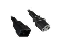 Zwei schwarze Stromkabelstecker, einer weiblich und einer männlich, auf weißem Hintergrund gezeigt.