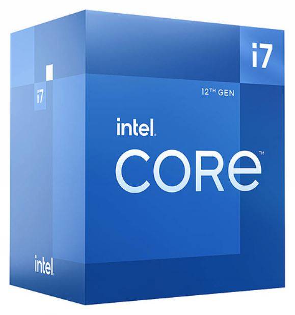 Blaue Verpackung des Intel Core i7 12. Generation Prozessors mit Intel- und CORE-Branding.