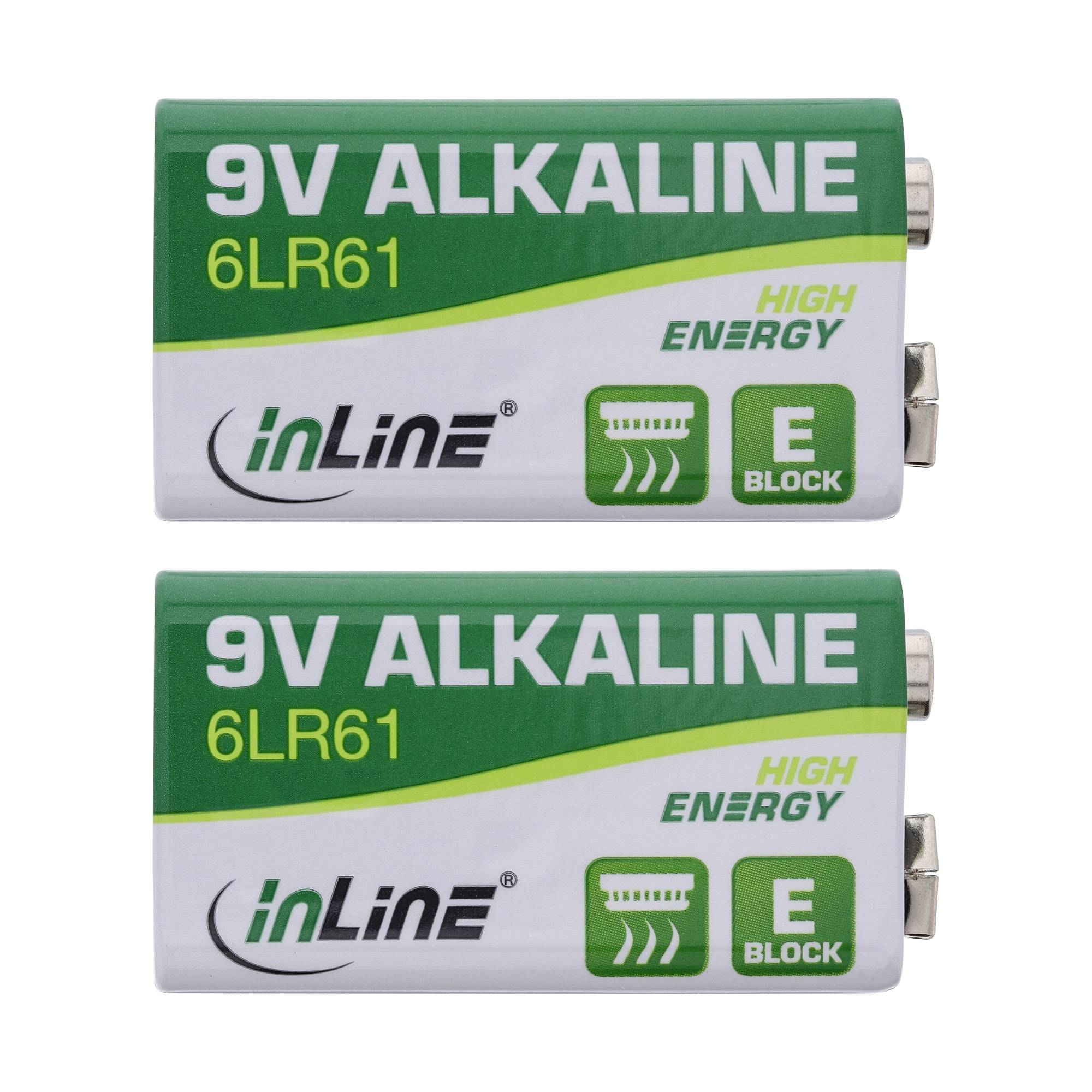 INLINE - Alkaline High Energy Batterie - 9V Block 6LR61 - 2er Pack