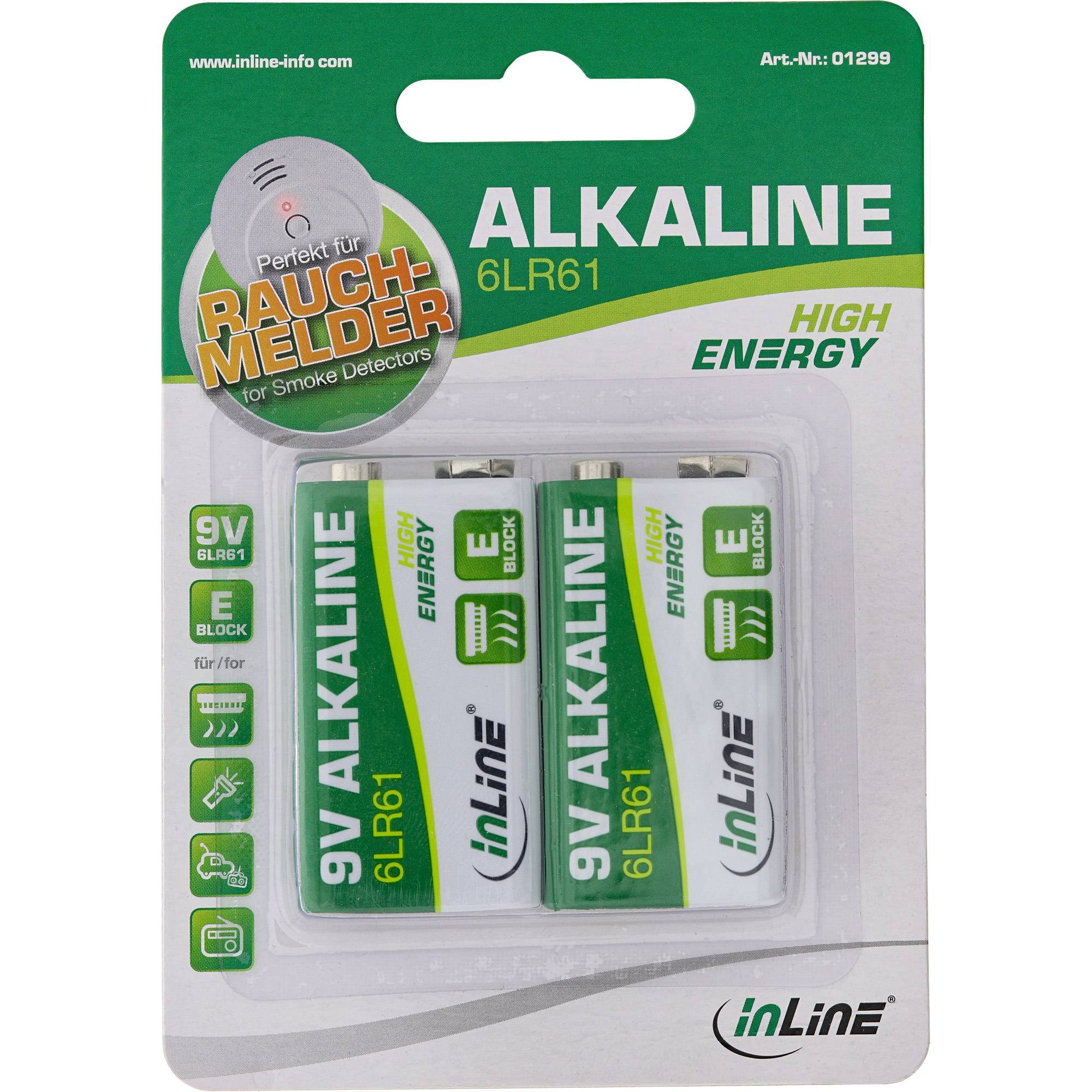 INLINE - Alkaline High Energy Batterie - 9V Block 6LR61 - 2er Pack