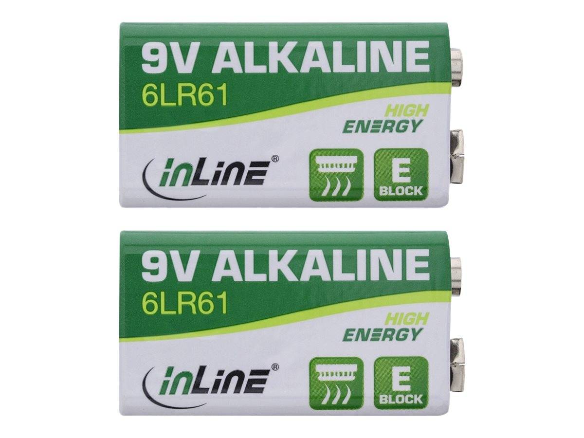 INLINE - Alkaline High Energy Batterie - 9V Block 6LR61 - 2er Pack