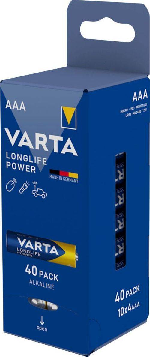 VARTA Batterie Alkaline, Longlife Power, Micro, AAA, LR03, 1.5V, Retail Box (40-er Pack)