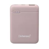 Pink Intenso tragbare Powerbank mit vier LED-Akkuindikatoren und oberen Ladeanschlüssen.