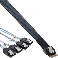 INLINE - Slim SAS Kabel - SFF-8654 4i zu 4x SATA 7-pin - 12Gb/s - 0,5m