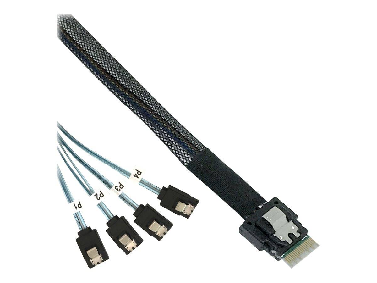 INLINE - Slim SAS Kabel - SFF-8654 4i zu 4x SATA 7-pin - 12Gb/s - 0,5m