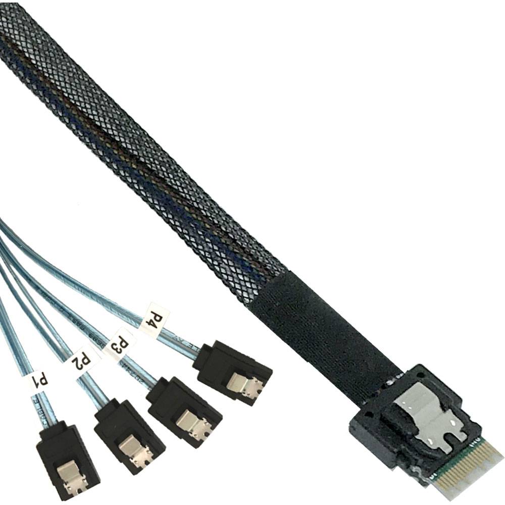 INLINE - Slim SAS Kabel - SFF-8654 4i zu 4x SATA 7-pin - 12Gb/s - 0,5m