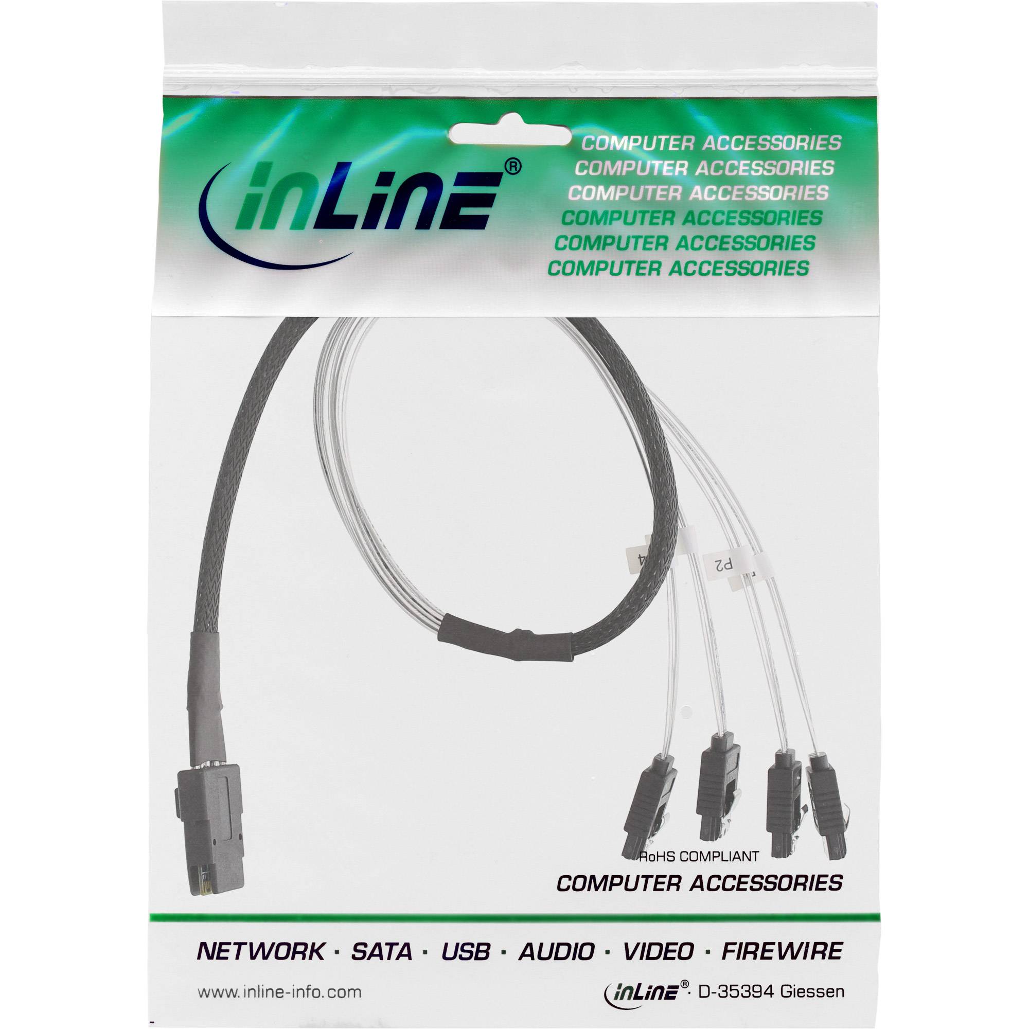INLINE - SAS Anschlusskabel - Mini SAS SFF8087 an 4x SATA - Crossover - OCF - 0,5m